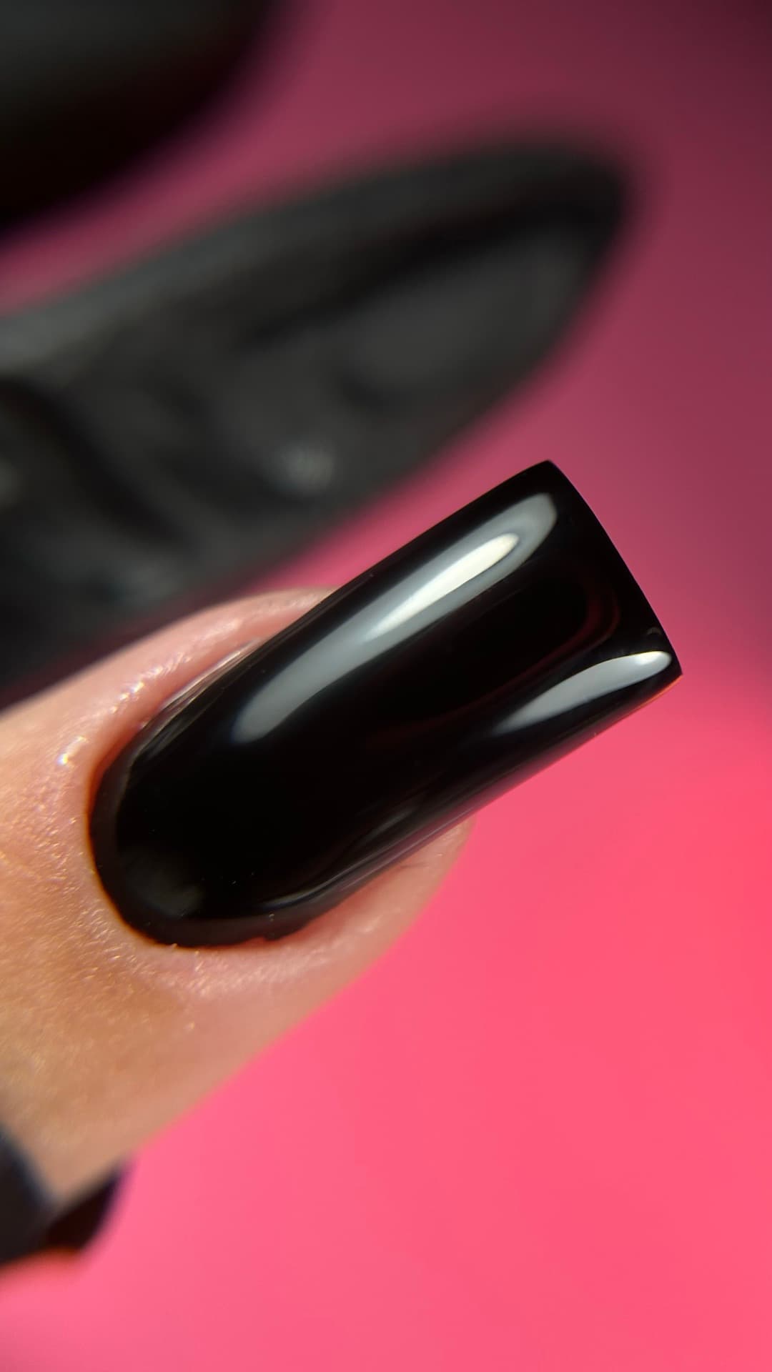 Glossy black square nails — manicure Kraków